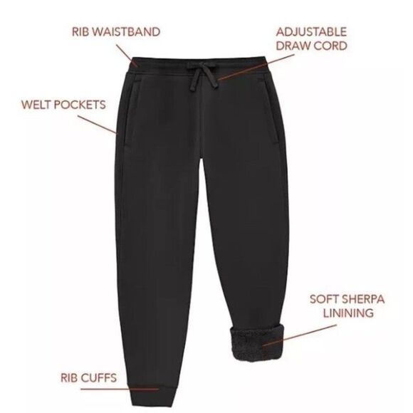 Members Mark Mens Large Black Drawcord Extra Warm Soft Sherpa Lined Jogger NWT - Picture 5 of 7